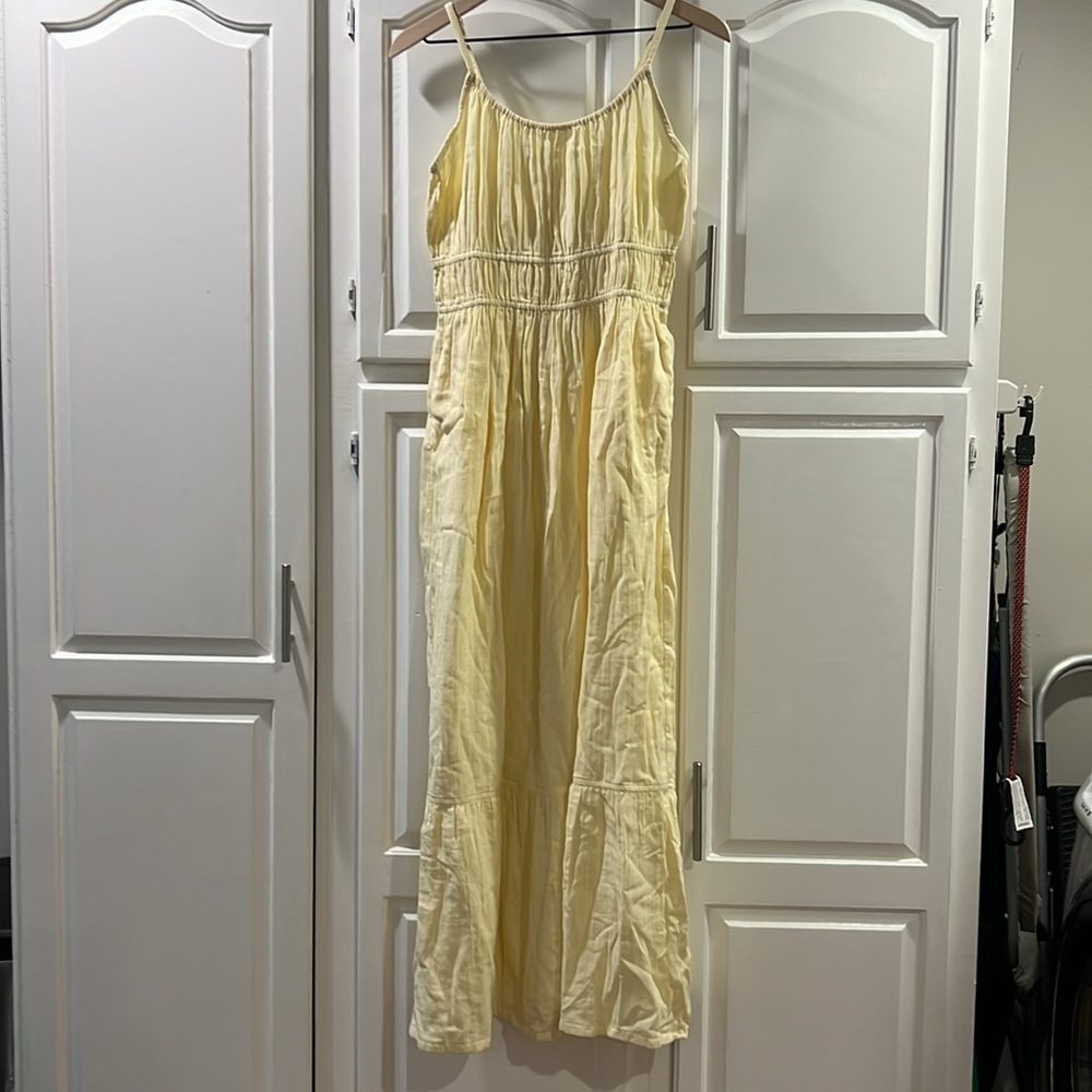 PACT yellow maxi dress, adjustable spaghetti straps, 100% cotton
